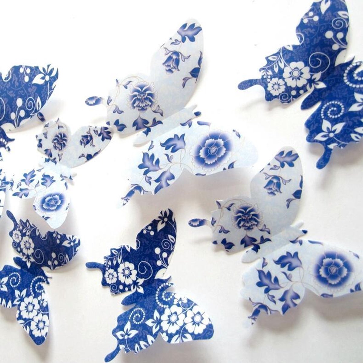 3D Natuurvlinders Donkerblauw (12 stuks) - Muursticker / Muurdecoratie voor Kinderkamer / Babykamer / Woonkamer