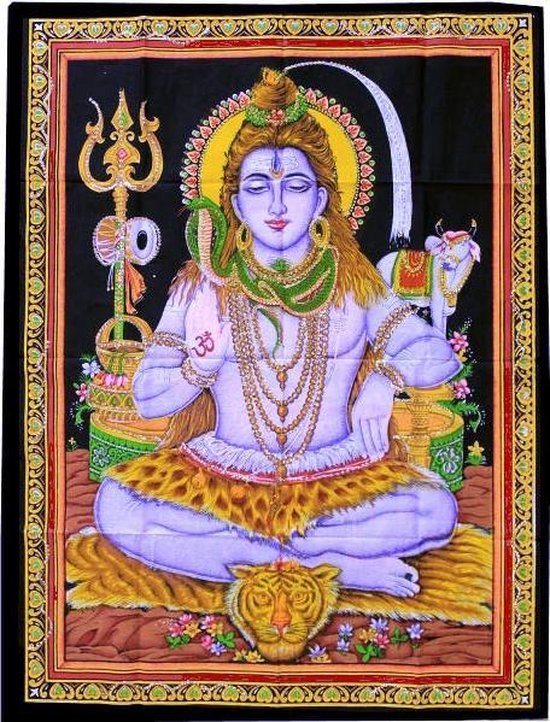 Wandkleed / muurkleed Indiase katoen met glitters – Shiva (zittend)
