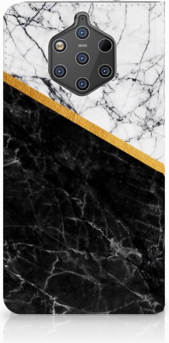 Nokia 9 PureView Standcase Marmer Wit Zwart - Origineel Cadeau Man