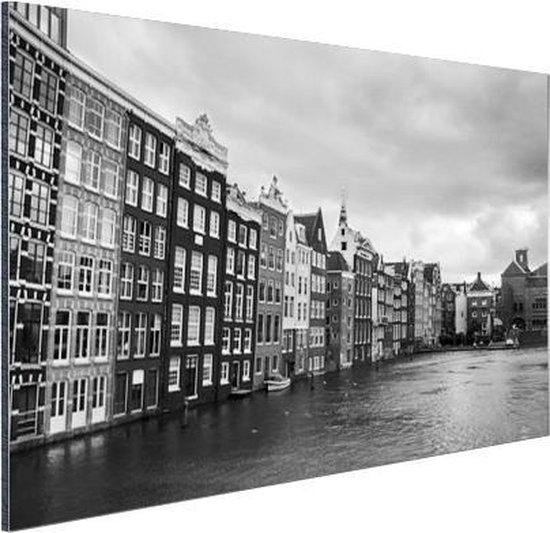Canaux d'Amsterdam noir et blanc Aluminium 180x120 cm - Tirage photo sur Aluminium (décoration murale métal) XXL / Groot format!