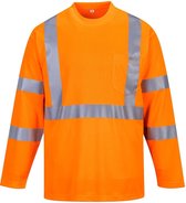 Hogezichtbaarheids T-shirt met lange mouwen en reflectie strepen Oranje Maat M