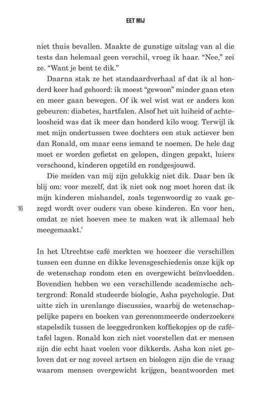 Pagina 16 uit een boek met tekst over eten, gewicht en psychologie.