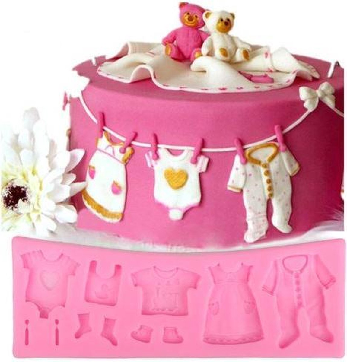 Fondant Baby kleding Mal - Siliconen Baby versiering vorm - Fondant / Marsepein / Chocolade / Zeep - Voor babyshower decoratie van taart, cupcakes en cake