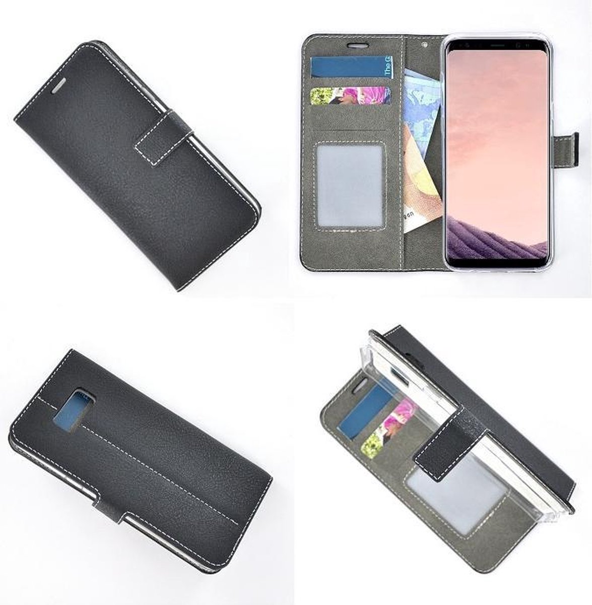 Zwart Wallet Bookcase Fashion Hoesje Geschikt voor Samsung Galaxy S8 Plus