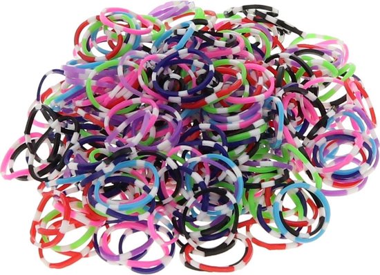 600 loom elastiekjes gestreept met weefhaken en S-clips voor eindeloos speelplezier met deze loombandjes