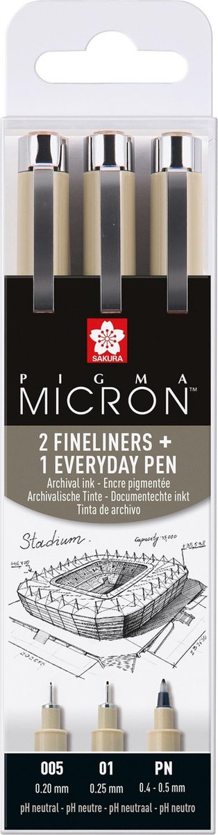 Sakura Pigma Micron 2 zwarte fineliners + 1 pigment pen
