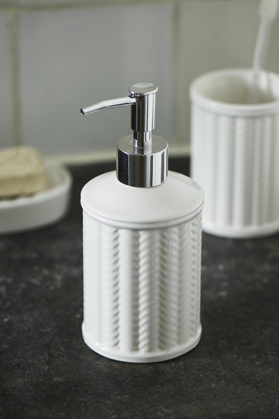 Beweegt niet vergelijking Uiterlijk Riviera Maison Ceramic Rattan Weave Soap Dispenser - Zeephouder - Wit -  Porselein | bol.com