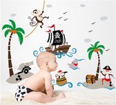 Vrolijke Stoere Premium Prachtige Muursticker Piraten Eiland Maat L – Muurdecoratie / Kinderkamer