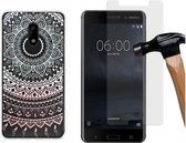 MP Case glasfolie tempered screen protector gehard glas voor Nokia 6 + Gratis Mandala TPU case hoesje voor Nokia 6