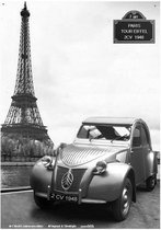 Citroen 2CV Paris Metalen wandbord 15x20 cm