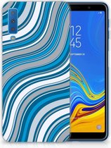 Geschikt voor Samsung Galaxy A7 (2018) TPU Hoesje Design Waves Blue