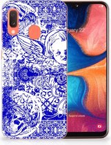 Geschikt voor Samsung Galaxy A20e TPU Hoesje Angel Skull Blue