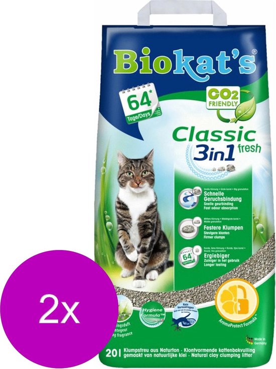 Biokat's Classic Fresh 3 In 1 - Kattenbakvulling - 2 x 20 l | bol.com