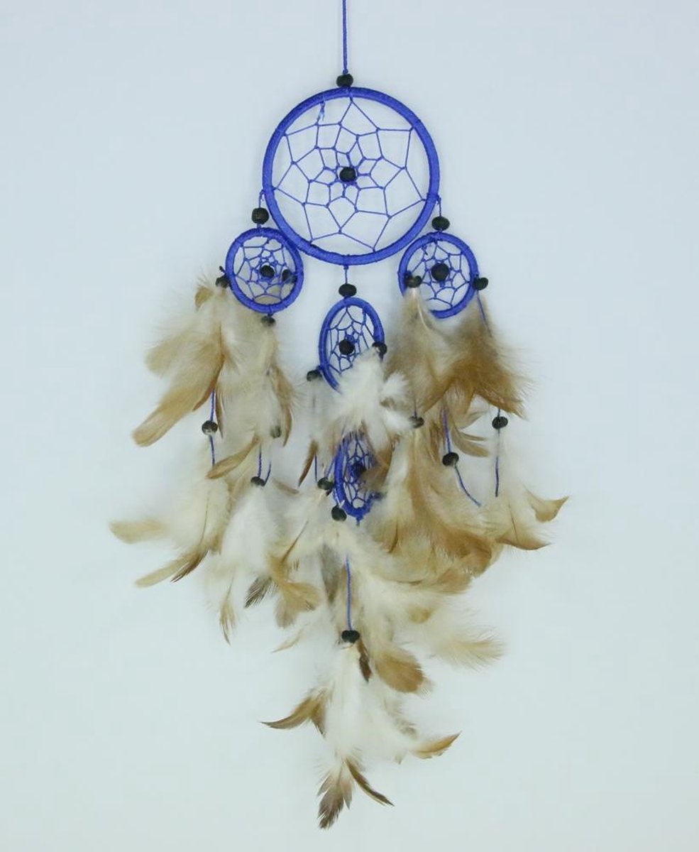 Zus & Zo Dromenvanger / Dreamcatcher Ø9cm met kleintjes - blauw
