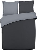 VISION Bicolor - Tweezijdig omkeerbaar Dekbedovertrekset - Tweepersoons - Dekbedovertrek 200 x 200 cm met 2 bijhorende slopen - 100% katoen - Antraciet/grijs