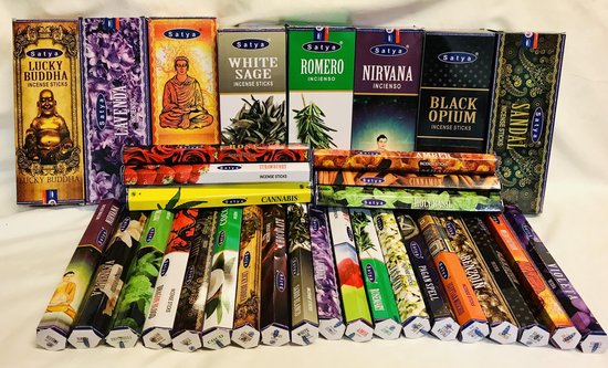 Wierook Satya 25 pakjes x20 =500 stokjes van verschillender geur wierook  van de beste... | bol.com