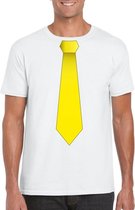 Wit t-shirt met gele stropdas heren L