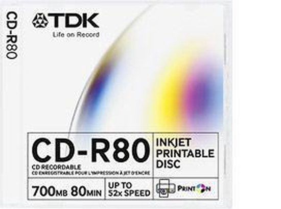 TDK CD-R Inkjet Printable CD-R 700MB ((( 4-stuks + 1 gratis ))) | bol.com