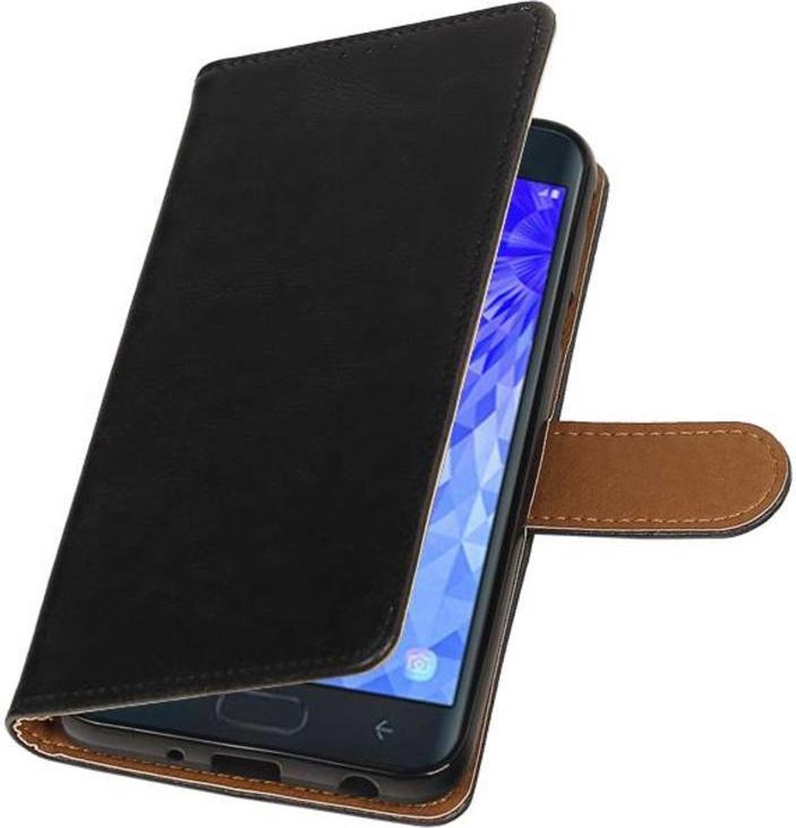 Zwart Pull-Up Booktype Hoesje voor Galaxy J7 (2018)