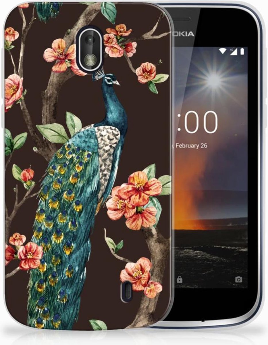 Nokia 1 TPU Hoesje Pauw met Bloemen