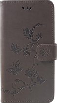 Huawei Mate 20 Hoesje - Book Case Bloemen - Grijs