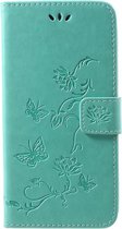 Shop4 - iPhone Xs Max Hoesje - Wallet Case Bloemen Vlinder Mint Groen