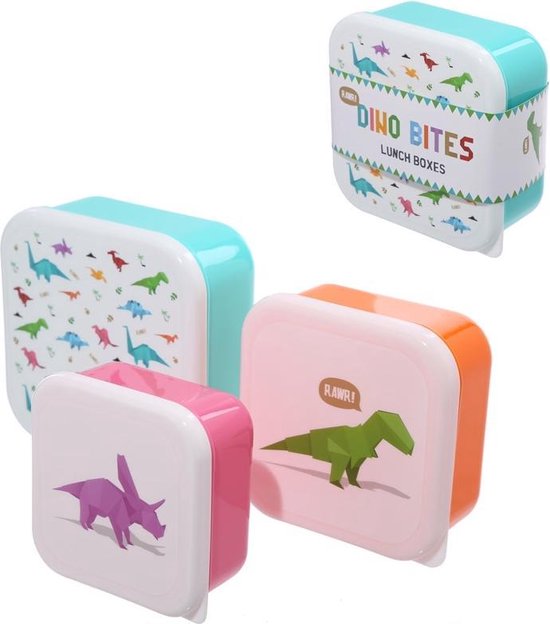 Puckator lunchbox Dino - set van 3 - broodtrommel voor kinderen Dinosaurus | bol.com