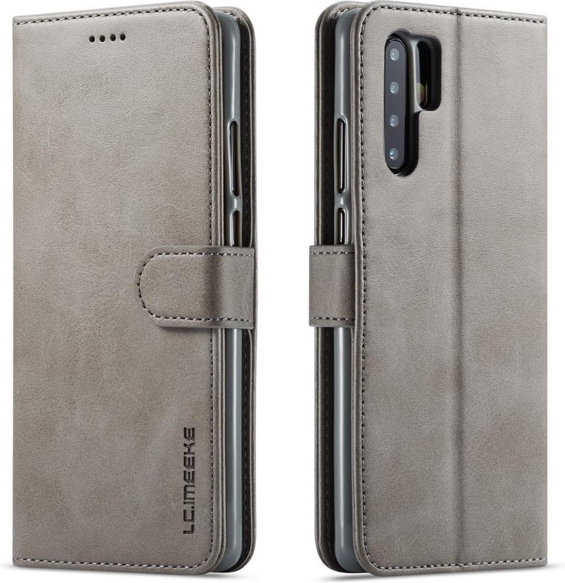 LC.IMEEKE Luxe Book Case - Geschikt voor Huawei P30 Pro Hoesje - Grijs
