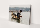 Homme de pêche | Tissu en toile | Décoration murale | 150 cm x 100 cm | Peinture | Photo sur toile