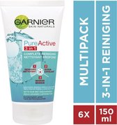 Garnier Skinactive Face PureActive 3-in-1 Complete Reinigingsgel - Vette Huid - 6 x 150 ml - Voordeelverpakking