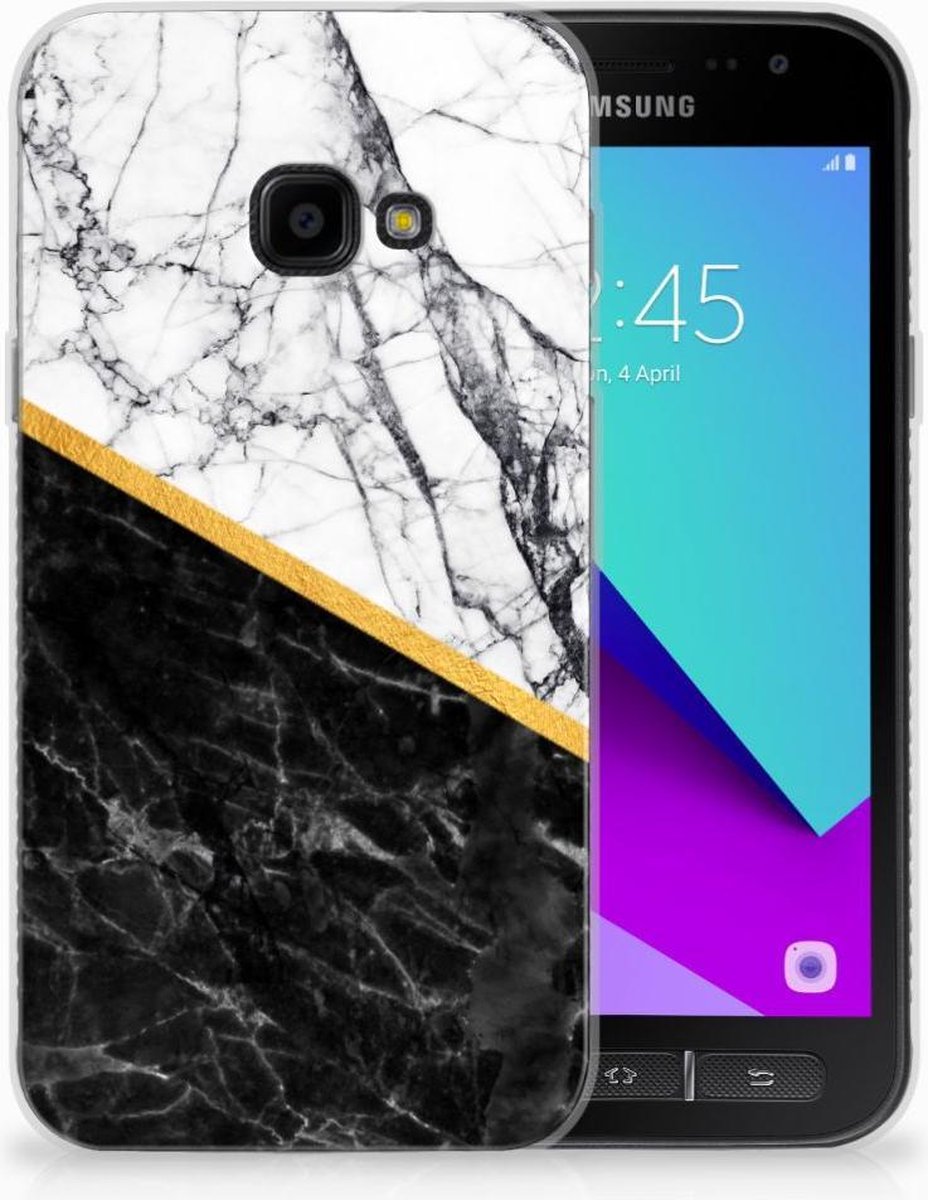Samsung Galaxy Xcover 4 | Xcover 4s TPU Siliconen Hoesje Marmer Wit Zwart - Origineel Cadeau Man