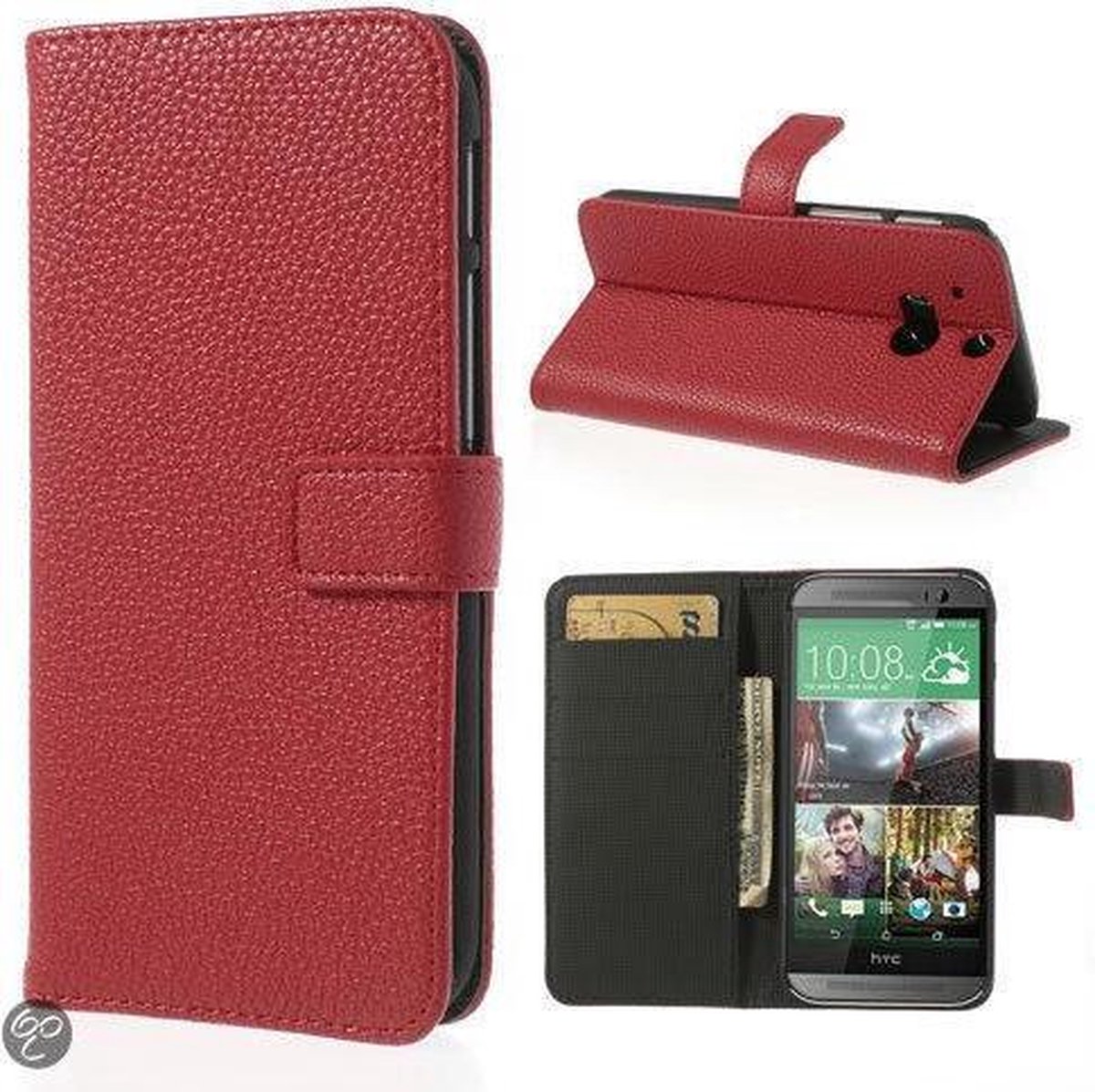 Litchi Wallet case hoesje Geschikt voor: HTC One M8 rood