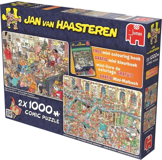 Ongepast Identiteit verzonden Jan van Haasteren Fijne Feestdagen 2in1 puzzel - 2x 1000 stukjes + Mini  Kleurboek | bol.com