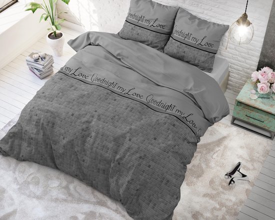 Sleeptime Goodnight My Love - Dekbedovertrekset - Tweepersoons - 200x200/220 + 2 kussenslopen 60x70 - Grijs