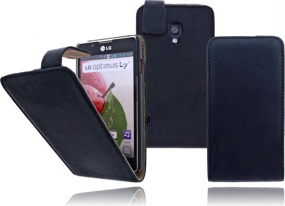 Devills LG Optimus L7 2 Lederen Flip Case Cover Hoesje Zwart