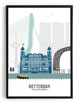 Skyline-Poster Rotterdam kleur in kunsttstof fotolijst