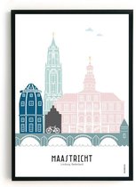 Skyline-poster Maastricht Kleur in kunststof Fotolijst