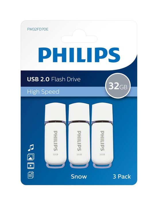 Foto: Philips fm32fd70e usb 2 0 32gb snow edition grijs 3 stuks