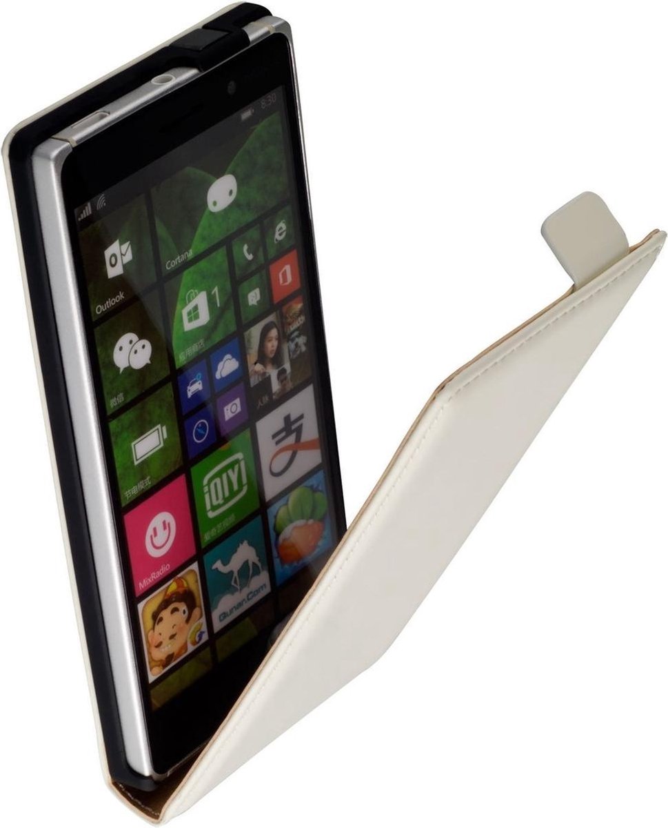 Lelycase Premium Lederen Flip Case Cover Hoesje Nokia Lumia 830 Wit