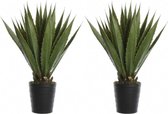 2x Groene agave kunstplanten 85 cm in zwarte pot - Kunstplanten/nepplanten - Succulenten
