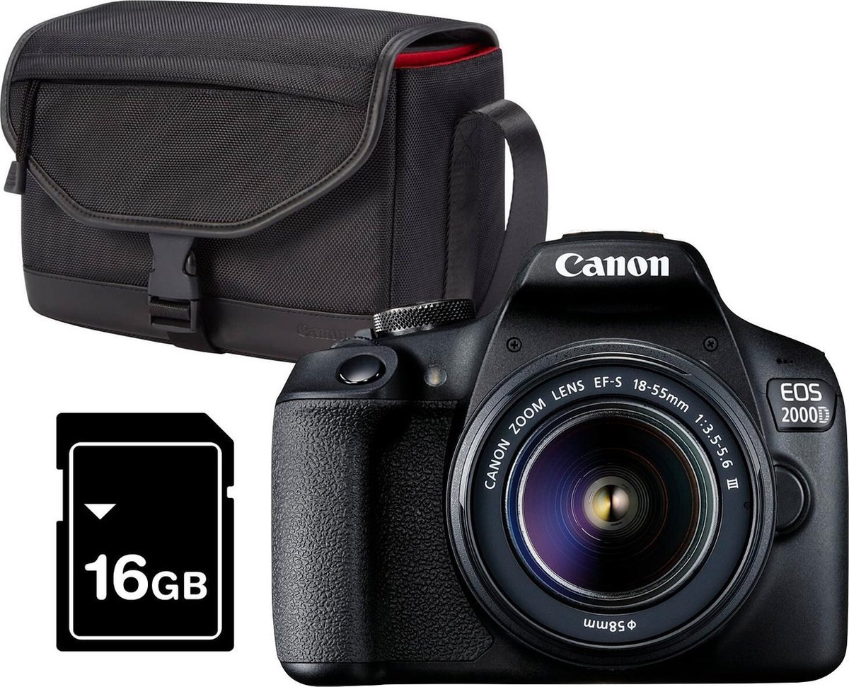 Decoratief output wapenkamer Canon EOS 2000D 18-55 DC + Cameratas + 16GB Geheugenkaart - Zwart | bol.com