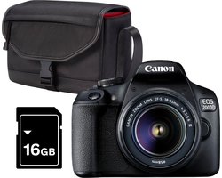 Canon EOS 2000D - Spiegelreflexcamera kit - + 18-55mm f/3.5-5.6 DC-lens, Cameratas & Geheugenkaart