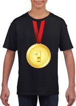 Gouden medaille kampioen shirt zwart jongens en meisjes XL (158-164)