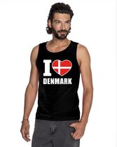 Zwart I love Denemarken supporter singlet shirt/ tanktop heren - Deens shirt heren L