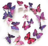 3D Natuurvlinders Paars (12 stuks) - Muursticker / Muurdecoratie voor Kinderkamer / Babykamer / Woonkamer