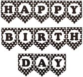 PartyXplosion - Vlaggenlijn - Happy Birthday - Zwart/wit