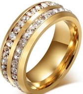 Schitterende Gold Plated dubbele rij Zirkonia Ring | Dames ring | Jonline | 19,75 mm. Maat 62