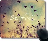 Muismat Vogels "Be free" met textiel toplaag - 22 x 18 cm