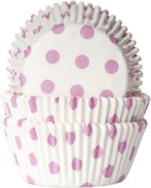 House of Marie Cupcake Vormpjes Stip Wit/Baby Roze - pk/50