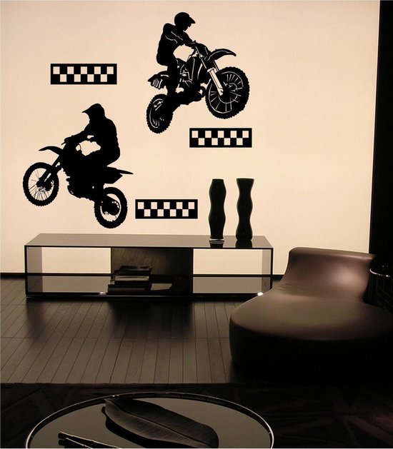 Sticker mural Motocross riders - noir - 144 x 136 cm